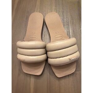Havaianas Puffy Slide Sandals Beige Women's Size 7/8W EUR 39/40 Padded Comfort